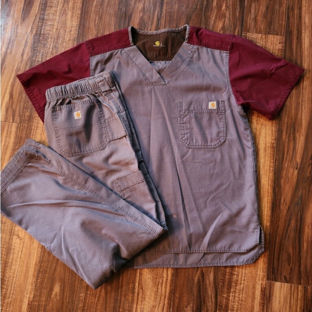 Carhartt mens small top and bottom Top: slate/wine pants slate